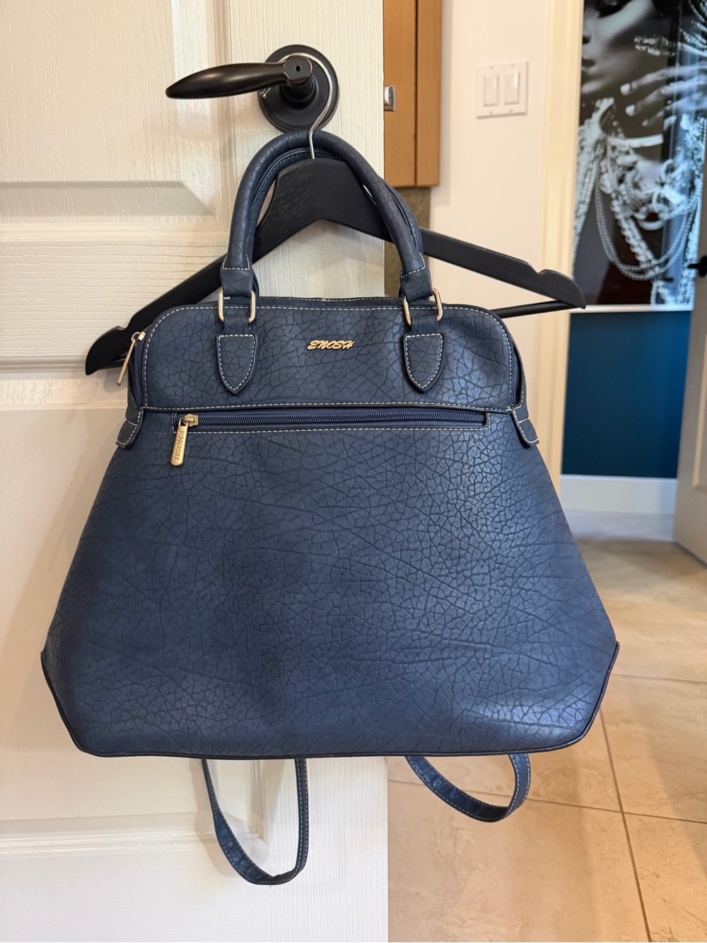 Navy Structured Top-Handle Backpack Tote Vegan Leather